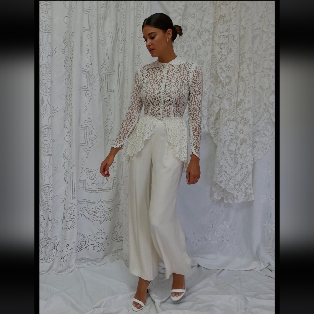 St. John Cream Silk Wide‎ Leg Pants